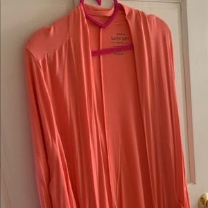 Salmon torrid cardigan with pockets and ruched sleeves